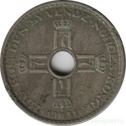 Монета. Норвегия. 1 крона 1951 год (старый тип).