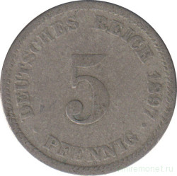 Монета. Германия (Германская империя 1871-1922). 5 пфеннигов 1897 год. (D).