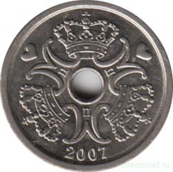 Монета. Дания. 1 крона 2007 год.