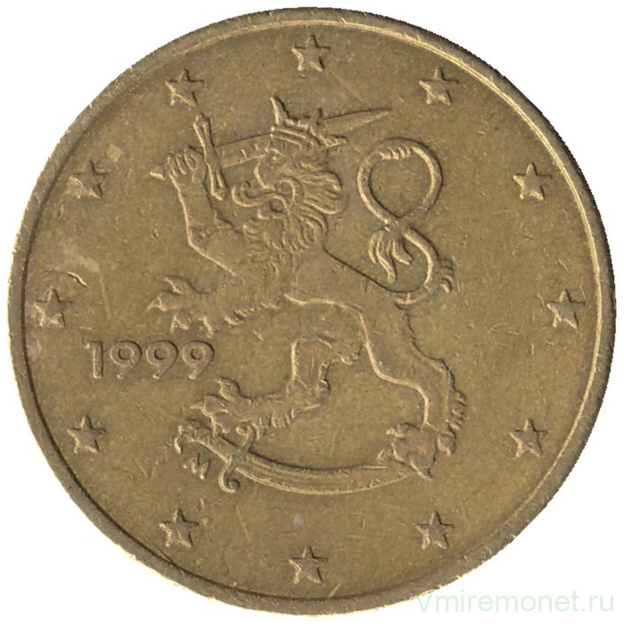 Монета. Финляндия. 50 центов 1999 год.