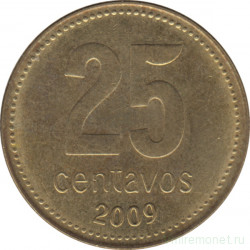 Монета. Аргентина. 25 сентаво 2009 год.