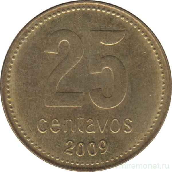 Монета. Аргентина. 25 сентаво 2009 год.