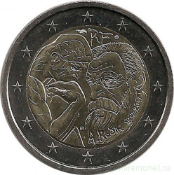 Монета. Франция. 2 евро 2017 год. 100 лет со дня смерти Огюста Родена.