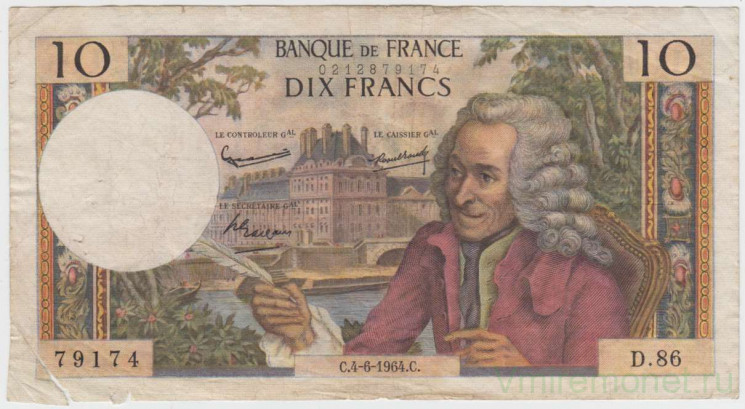 Банкнота. Франция. 10 франков 1964 год. Тип 147а.