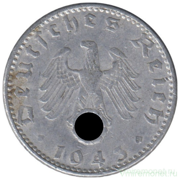 Монета. Германия. Третий Рейх. 50 рейхспфеннигов 1943 год. Монетный двор - Мюнхен (D).