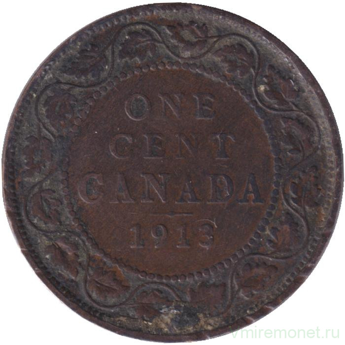Монета. Канада. 1 цент 1913 год.