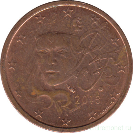 Монета. Франция. 2 цента 2013 год.