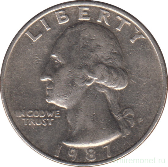 Монета. США. 25 центов 1987 год. Монетный двор P.