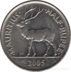 Монета. Маврикий. 1/2 рупии 2005 год.