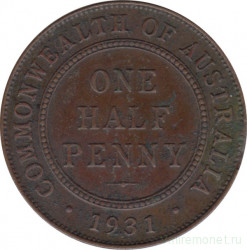 Монета. Австралия. 1/2 пенни 1931 год.
