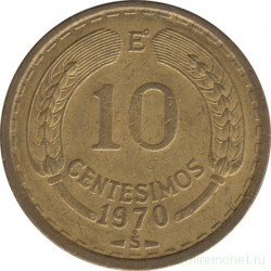 Монета. Чили. 10 сентесимо 1970 год.