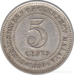 Монета. Малайя (Малайзия). 5 центов 1939 год.