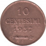 Монета. Сан-Марино. 10 чентезимо 1937 год. ав.