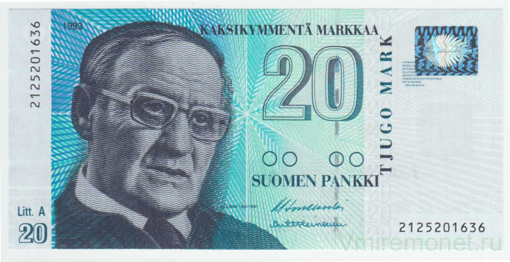 Банкнота. Финляндия. 20 марок 1993 год. Лит А. Тип 123 (12). 