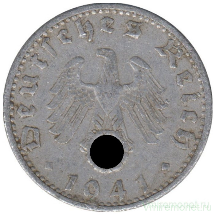 Монета. Германия. Третий Рейх. 50 рейхспфеннигов 1941 год. Монетный двор - Карлсруэ (G).