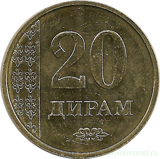 Монета. Таджикистан. 20 дирамов 2017 год.