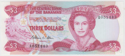 Банкнота. Багамские острова. 3 доллара 1974 год.