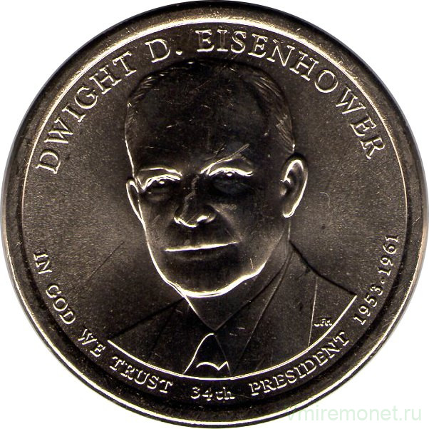 Монета. США. 1 доллар 2015 год. Президент США № 34, Дуайт Эйзенхауэр. Монетный двор D.