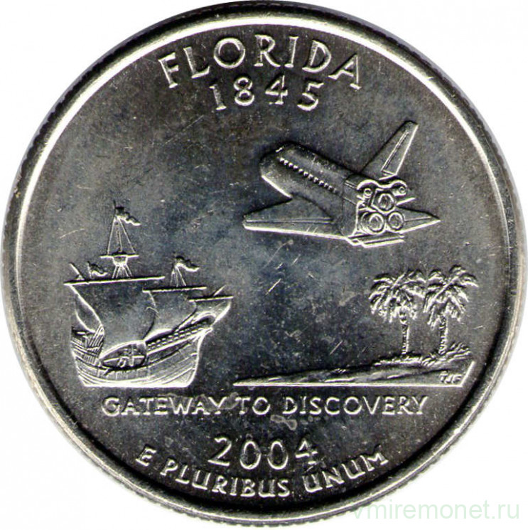 Монета. США. 25 центов 2004 год. Штат № 27 Флорида. Монетный двор P.