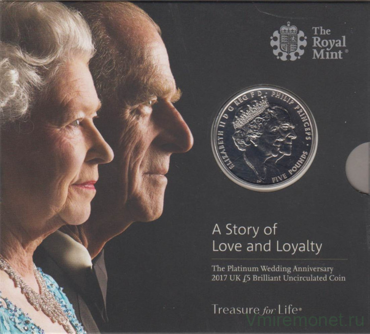 Монета. Великобритания. 5 фунтов 2017 год. 70 лет Королевской свадьбе. В буклете.