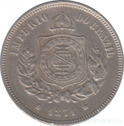 Монета. Бразилия. 100 рейсов 1871 год.