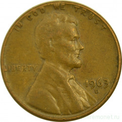 Монета. США. 1 цент 1963 год. Монетный двор D.