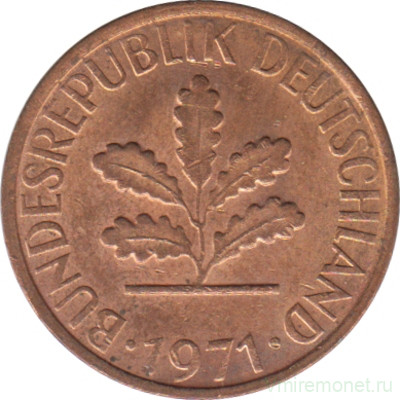 Монета. ФРГ. 1 пфенниг 1971 год. Монетный двор - Гамбург (J).