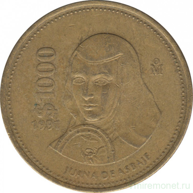 Монета. Мексика. 1000 песо 1991 год. Хуана де Асбахе.