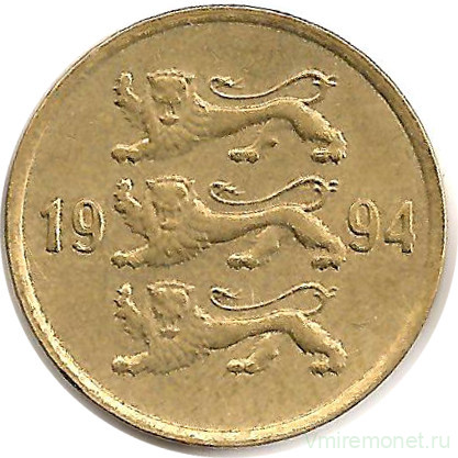 Монета. Эстония. 10 сентов 1994 год.