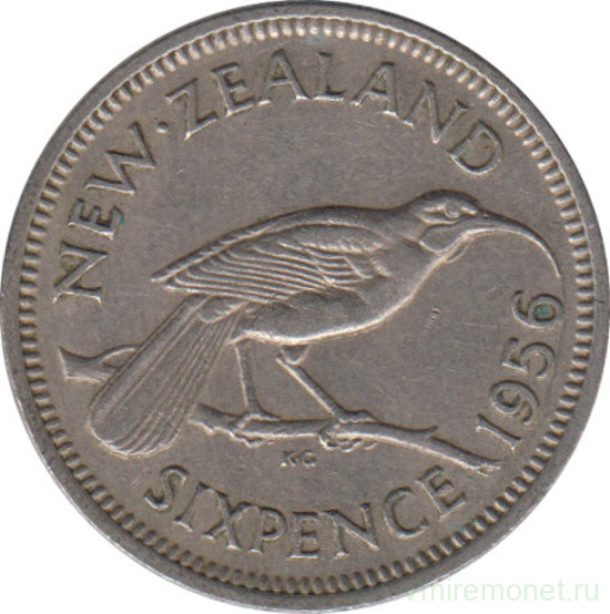 Монета. Новая Зеландия. 6 пенсов 1956 год.
