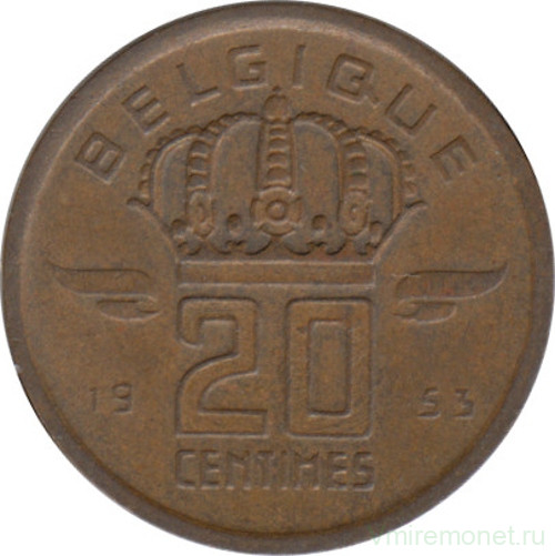 Монета. Бельгия. 20 сантимов 1953 год. BELGIQUE.