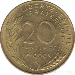 Монета. Франция. 20 сантимов 1969 год.