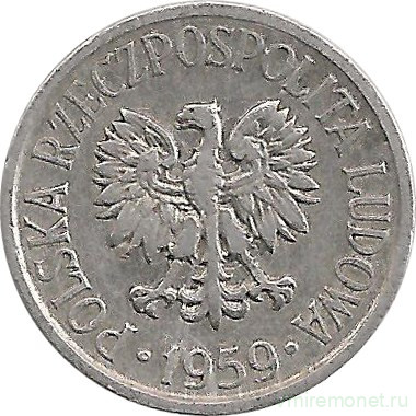 Монета. Польша. 5 грошей 1959 год.