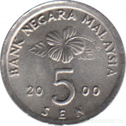 Монета. Малайзия. 5 сен 2000 год.