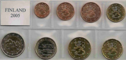Монеты. Финляндия. Набор евро 8 монет 2005 год. 1, 2, 5, 10, 20, 50 центов, 1, 2 евро.