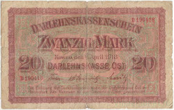 Банкнота. Литва (Ковно). Немецкая оккупация. 20 марок 1918 год. Тип R131.