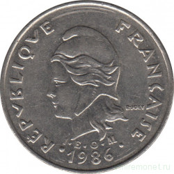 Монета. Французская Полинезия. 20 франков 1986 год.