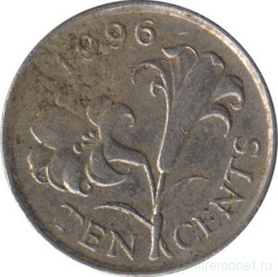 Монета. Бермудские острова. 10 центов 1996 год.