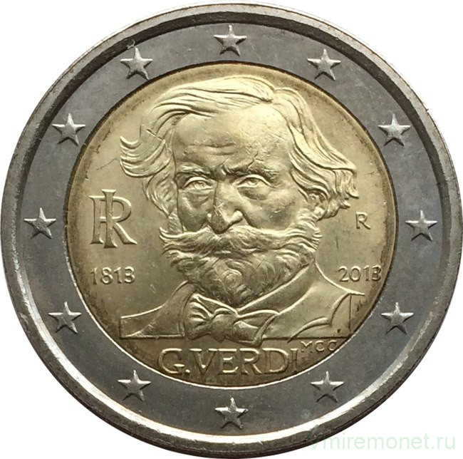 Монета. Италия. 2 евро 2013 год. 200 лет со дня рождения Джузеппе Верди.