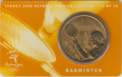 Монета. Австралия. 5 долларов 2000 год. XXVII летние Олимпийские игры в Сиднее. Бадминтон. В блистере.