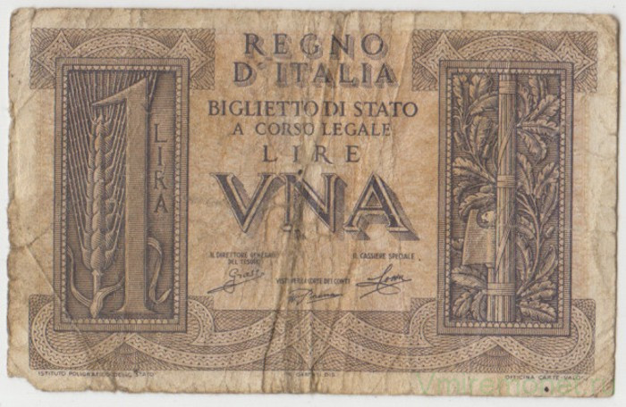 Банкнота. Италия. 1 лира 1939 год.