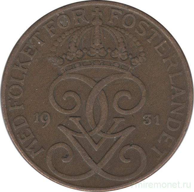 Монета. Швеция. 5 эре 1931 год.