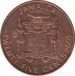 Монета. Ямайка. 25 центов 2003 год.