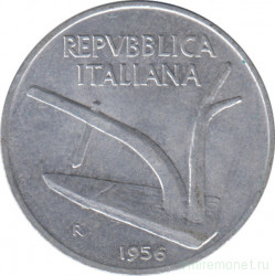 Монета. Италия. 10 лир 1956 год.