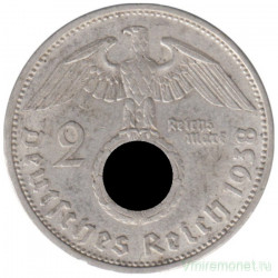 Монета. Германия. Третий Рейх. 2 рейхсмарки 1938 год. Монетный двор - Гамбург (J).