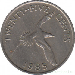Монета. Бермудские острова. 25 центов 1985 год.