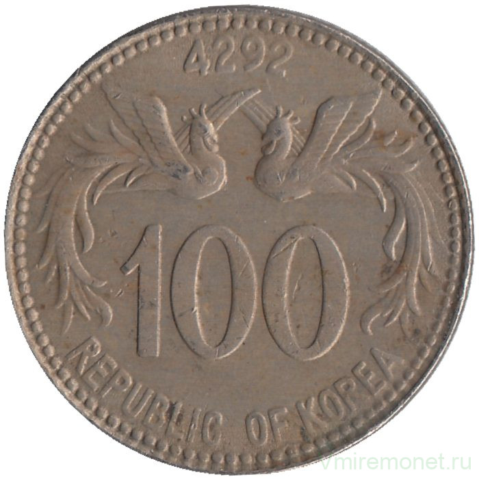 Монета. Южная Корея. 100 хван 1959 год.