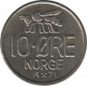  Монета. Норвегия. 10 эре 1971 год. ав.