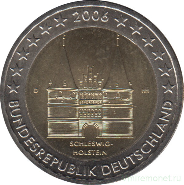 Монета. Германия. 2 евро 2006 год. Шлезвиг-Гольштейн (D).