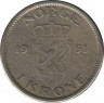  Монета. Норвегия. 1 крона 1951 год (новый тип). ав.